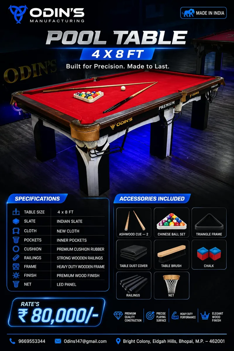 Odin's 4x8 ft pool table flyer, Rs 80,000